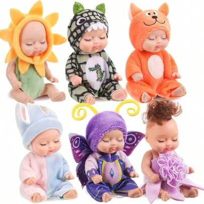 Hanaive - Juego de 6 muñecas de bebé realistas de 10 cm, muñecos de bebé pequeños, como relleno de huevos de Pascua, regalo de cumpleaños para niñas y niños pequeños (clásico)