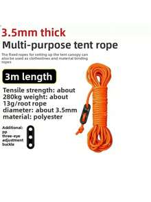6m 4mm Reflective Tent Guy Rope, Heavy Duty Polyester Windproof Rope With Aluminum Alloy Double Eye Adjustment Buckle, Multi-Color Outdoor Canopy Awning Fixing Rope, Camping Waterproof Tarp Hanging And Binding Use - Multicolor - View 2