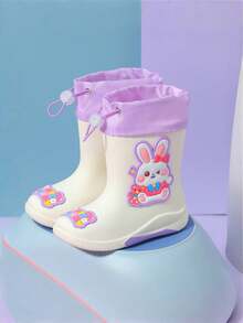 Upgraded Children's Plush Rain Boots, Thick Warm Durable Rubber Boots, Cute Cartoon High-End Rain Boots For Boys & Girls, Elementary Students, Fresh Style, Sturdy & Practical - White - View 7