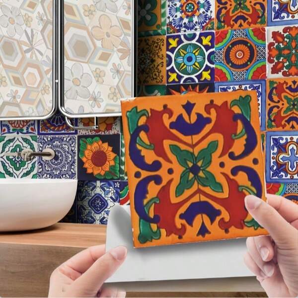 24pcs/Set Tradition 24 Mexican Tiles, Retro Wall Stickers, Waterproof And Removable Tile Decal