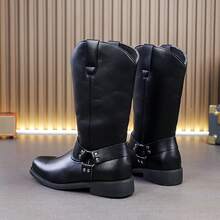 Men's Buckle Western Mid-Calf Riding Boots, Men's Boots, Vintage Work Boots, Outdoor Daily Commute Men's Casual Boots - Black - View 9