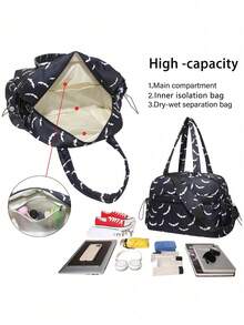 Fashionable And Bat Print Travel Bag, Versatile With Large Capacity And Multiple Pockets, Niche And Personalized Shoulder Crossbody Bag - Multicolor - View 10