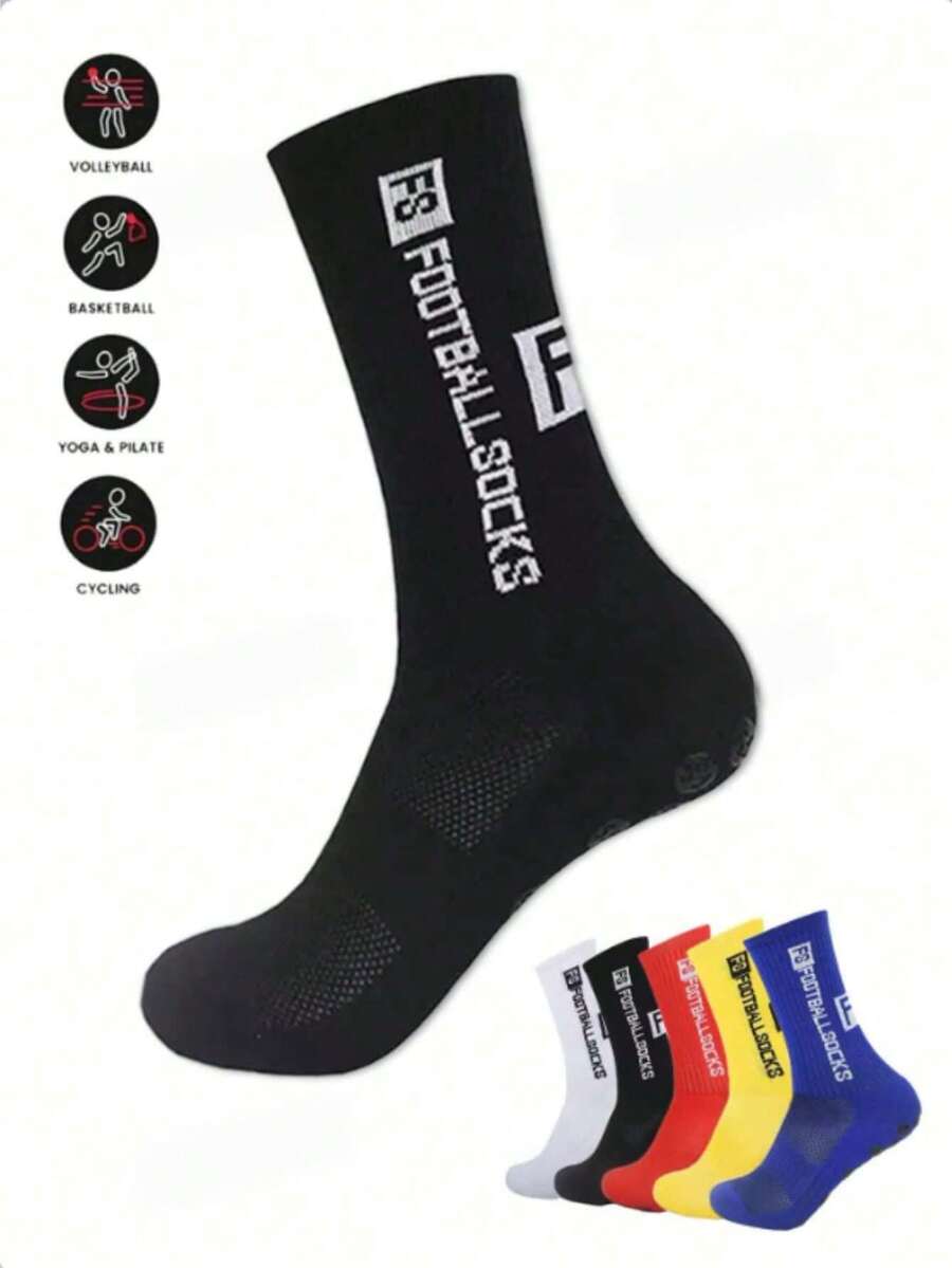 10/9/6/5/3/1 Pair Professional Dotted Rubber Sole Football Socks, Mid-Calf Socks, Towel Bottom Sweat-Absorbing Sports Socks, Suitable For Various Sports Wear - Multicolor - View 1