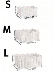 1個/3個 (S+M+L) 編織藤條收納籃，手工波浪邊收納整理盒，多用途裝飾托盤，適用於化妝品、桌面、浴室、臥室、衣櫃檯面收納，居家裝飾，廚房雜物收納，禮品籃 - 白色 - 查看 6