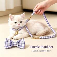 3pcs Cute Plaid Cat Collar Set With Bell, Adjustable Soft Neck Strap, Fashion Pet Accessory For Daily Walking - Multicolor - View 6