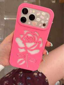 Ins Vintage Rose Pink Hollow Rose Flower 17 Pro Max Phone Case New Apple 16 Pro Protective Cover 15 Girl 16 Pro Max - Hot Pink - View 3