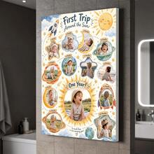1pc First Trip Around The Sun 1st Birthday Photo Board Space Milestone Poster 12-Month Collage Custom Poster, Bedroom Decor For Adults, Customized Wall Art, Pictures Custom Photo, Customizable Things, Room Decor, Optional Frame. - Multicolor - View 6