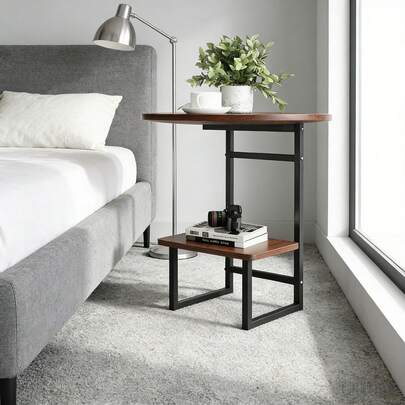 Kocoile Modern Minimalist Metal Side Table With 2-Tier Storage Shelf - Compact Coffee Table For Living Room, Bedroom, And Sofa/Bedside, Sturdy Black Metal Frame, Space-Saving Decorative Table, Easy Assembly, Suitable For Home, Living Room, Sofa, Bedroom