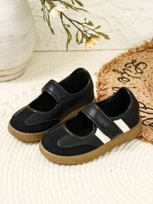 Korean Vintage Black Patchwork Girls' Cloth Shoes With 3D Shiny Bow Decor, Low-Top Soft Sole Student Daily Commute Mary Jane Shoes - Black - View 2