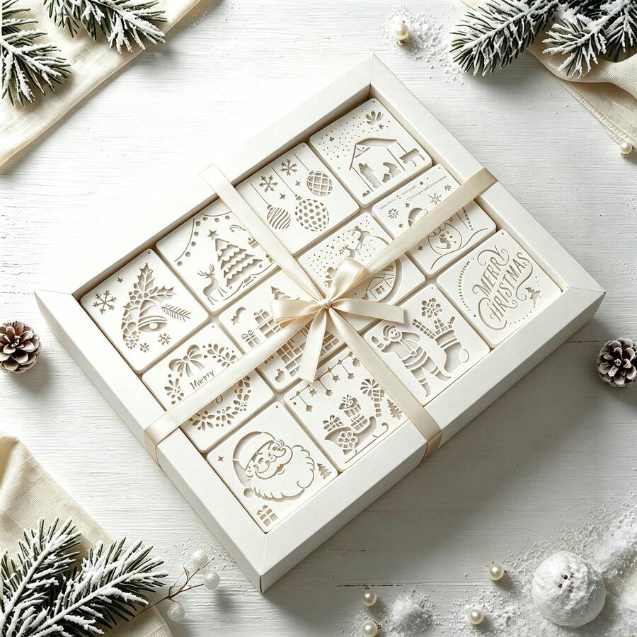 15 piezas de plantillas reutilizables para planificador, plantillas de dibujo de 4x7 pulgadas para Bullet Journal, scrapbooking, herramientas de decoración de cuadernos - Set navideño de 12 piezas - Ver 1