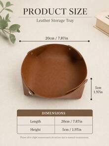 1pc Multifunctional PU Leather Storage Basket, Vintage Brown Round Foldable Storage Basket With Metal Snap, Desktop Organizer, Suitable For Jewelry, Keys, Watches, Cosmetics, Remote Controls, Entryway, Vanity, Bedroom, Office And Travel - Multicolor - View 2