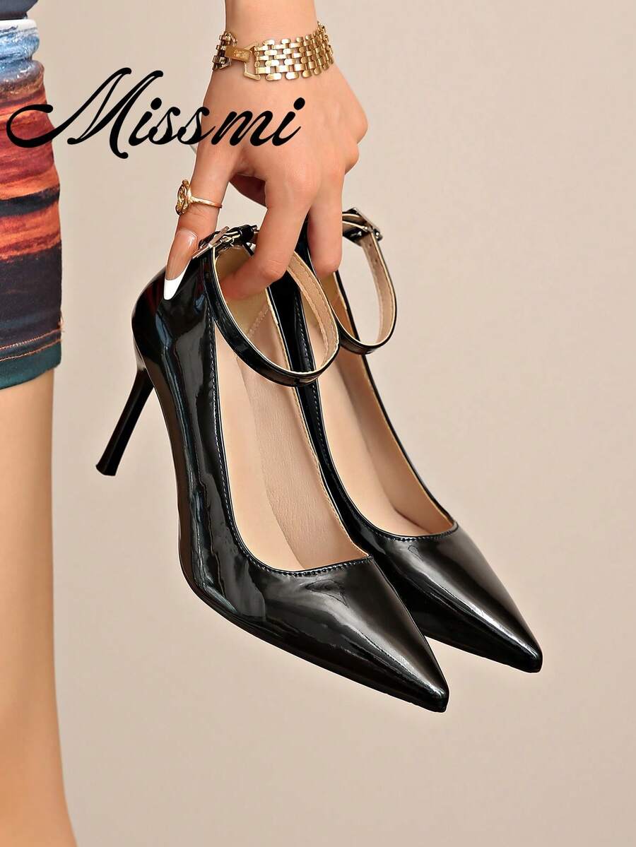 2026 Women's French Style Pointed Toe Slingback Pumps With Wedge Mid Heel, Elegant Elegant, Slimming Hollow Design Work Shoes - Black - View 1