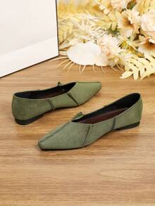 Women's Flat Loafers, Soft Sole, Non-Slip, Wear-Resistant, British Style, Professional Work Shoes For Women - Olive Green - View 4