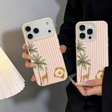 1件 TPU材質清新柔軟條紋長頸鹿與椰子樹圖案手機殼，適用於 iPhone 17 Pro Max/17/16 Pro Max/15/13/12/11/S20 FE/A15/S24/A55/Note 11/Note 12/Note 13 Pro，全包覆防摔軟保護殼 - 白色 - 查看 5