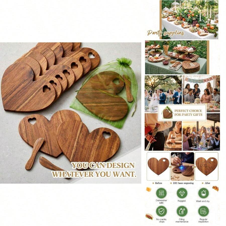 Nuenen 1PC Wooden Charcuterie Board Bulk, Small Wooden Cutting Board For Crafts, Laser Engraving With Knives, Organza Bags, Wedding Shower Gift Favors - View 1
