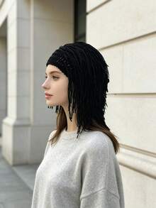1pc Women's European & American Style Personalized Wig Knit Hat, Handmade Braided Tassel Design, Breathable Non-Sweating Photo Styling Decorative Hat - Multicolor - View 8