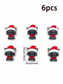 3/6pcs Grey Cat 3D Silicone Beads, Kitten Wearing Christmas Hat, Suitable For Handmade DIY Jewelry Making, Keychains And Daily Decoration Gifts, Christmas Gifts - Cat - View 8