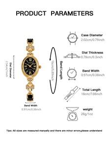 1 Pc Women's Jewelry Oval Dial Quartz Watch Gold Alloy Design Sense Watch Retro Temperament Light Luxury Gift Women's Watch - Black - View 9