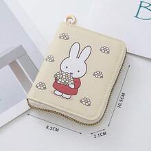 1pc Miffy Rabbit Kawaii Flower White Rabbit Printed Zipper Wallet, Small PU Leather Slot Coin Wallet With Keychain, Portable Mini Multi Card Slot Storage Bag, Suitable For Daily Cash Card Storage Of Women And Girls. - Multicolor - View 2