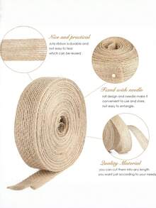1pc/4pcs Natural Jute Ribbon Roll, Vintage Hollow Jute Fabric Ribbon, Wedding Christmas Gift Box Packaging, DIY Handmade Bow Decoration Hemp Rope Ribbon, Gift Wrapping Supplies (5m) - Webbing - View 3