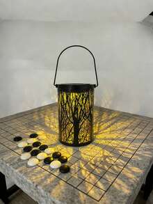 Iron Hollow Forest Projection Solar Lantern, Portable Outdoor Waterproof Garden Balcony Atmosphere Floor Light Shadow Night Light - Black Forest Lantern - View 6