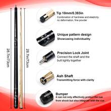 Decorative Inlaid Snooker Cue 1/2 Split Ash Wood Pool Stick 10mm Small Tip For Competition - Black - View 2