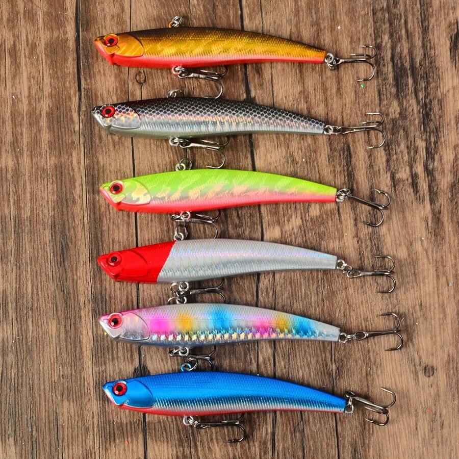 6pcs Heavy Weight Sinking VIB Lure Set, Laser Reflective Vibrating Hard Bait, Long Cast Saltwater Freshwater Bass Fishing Lure Combo - Multicolor - View 1