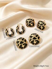 3 Pairs Vintage Leopard Print Stud & Hoop Earrings Set, Women's Earrings, Atmospheric Daily Wear - Multicolor - View 3