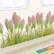 1PC 30*60cm Bohemian Style Pink Pampas Grass Wall Sticker, Removable Green Grass Wall Decal, Suitable For Bedroom, Home Decor Aesthetic Floral Baseboard Mural - Multicolor - View 5