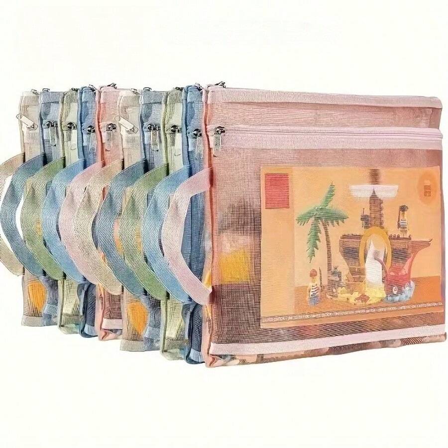 1pc A4 Size Double Layer Mesh Zipper Storage Bag, Made Of Breathable Transparent Nylon Material, Equipped With Sturdy Zipper And Handle, Suitable For Stationery, Paper, Books, Craft Materials, Equipment And Snacks - Color-Coded Classification For Easy Organization
