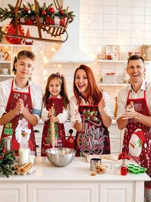 Set Of 4 Funny Christmas Aprons, A Christmas Kitchen Chef Cooking Apron, A Cute Santa Claus Baking Apron, A Christmas Party Gift Set, Suitable For Cooking, Baking, Barbecuing, And Christmas Party Decoration - Multicolor - View 2