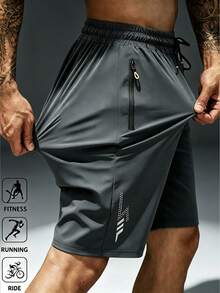 Men's Quick-Dry Breathable Sports Shorts, Comfortable Elastic Drawstring Waist, Zipper Pockets, Lightweight High-Performance Athletic Shorts Summer - Grey - View 1