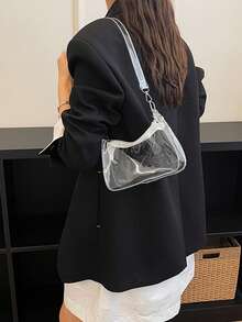 女款時尚極簡透明設計手提包、錢包、復古拉鍊腋下單肩包 - 白色 - 查看 2