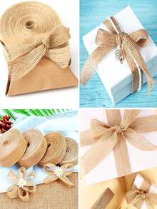 1pc/4pcs Natural Jute Ribbon Roll, Vintage Hollow Jute Fabric Ribbon, Wedding Christmas Gift Box Packaging, DIY Handmade Bow Decoration Hemp Rope Ribbon, Gift Wrapping Supplies (5m) - Webbing - View 5