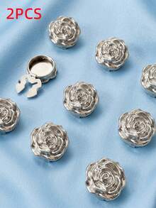 6/2/1pc Vintage Metal Rose Flower Button Covers - Carved Metallic Rose Cufflinks Covers, French Shirt Cuff Clips For Formal & Weddings - Multicolor - View 8