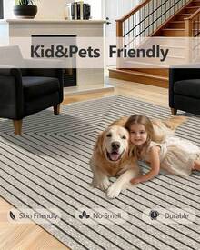 Latte&Fog Alfombras de 153 x 215 cm para Sala de Estar y Dormitorio,Moderna Abstracta Lavable, de Pelo bajo Antideslizante Estilo Boho para Sala de Estar, Oficina, Dormitorio(Negro 5x7ft) - Beis - Ver 11