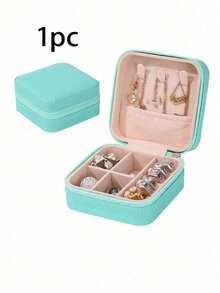 1pc Portable Travel Jewelry Storage Box, Mini Jewelry Box, Small Jewelry Zipper Box, Multi-Functional Ring Display Box, Jewelry Organizer Box, Suitable For Earrings, Necklaces, Pendants, Gift Storage Box, Polyester Waterproof Jewelry Storage Box, Large Capacity Jewelry Display Box, - Multicolor - View 11