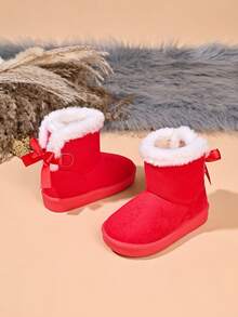 Baby Fashion New Snow Boots With Bow Decoration - Red - View 4