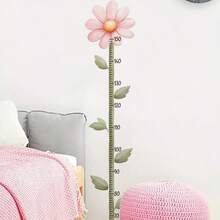 1pc Pink Flower & Green Leaf Height Chart Wall Sticker, Warm Room Self-Adhesive Height Record Decorative Sticker - Personalized Flower Height Sticker (26*60cm) - View 3