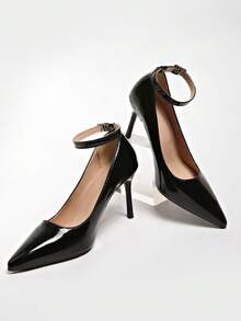 2026 Women's French Style Pointed Toe Slingback Pumps With Wedge Mid Heel, Elegant Elegant, Slimming Hollow Design Work Shoes - Black - View 7