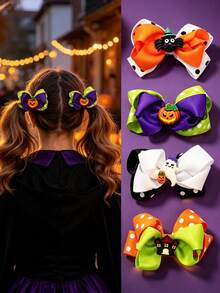 4PCS Cute Cartoon Halloween Style Bow Hair Clips, Suitable For Halloween Wear, Festival Gift Choice - Multicolor - View 11