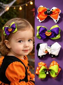 4PCS Cute Cartoon Halloween Style Bow Hair Clips, Suitable For Halloween Wear, Festival Gift Choice - Multicolor - View 3