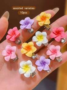 10pcs Colorful Sweet Flower Hair Clips, Affordable Daily Hair Accessories (No Card Packaging) - Multicolor - View 4