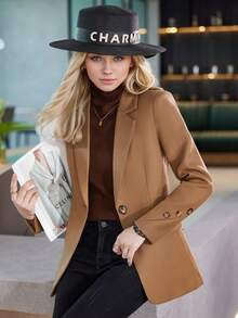 Brown Blazer Jacket Women 2026 New Casual Premium Style Small Suit Top - Brown - View 2