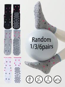 1/3/6 Pairs Pilates Yoga Socks, Professional Non-Slip Pilates Socks, Full Silicone Sole Anti-Slip, Multiple Colors Available, Bubble Mouth Star Pattern Design, Suitable For Dance, Yoga, Pilates, Sports, Fitness, Ball Games, Aerobics, Gifts, All Seasons - Multicolor - View 3