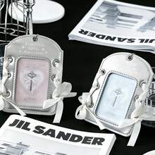 Cute Bow Photo Card Holder, Silver PU Leather Photo Card Protective Case, Cute Ribbon Idol Card Protective Case Keychain - A - View 4