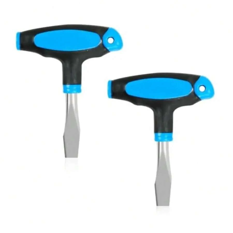 2pcs Flat Head Screwdriver, 12mm, T-Handle, Ergonomic Easy Grip Design, Plastic Handle, Suitable For Studio Photography, Blue And Black, 2pcs Set! - 2 Small Packages - View 1