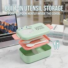 Cartoon Bento Box Adult, PP Plastic Microwavable Lunch Containers, Meal Prep Containers With Dividers, Travel Food Containers With Lids, Bento Box With Lunch Bag Water Bottle Fork Spoon, School Student Lunch Set - Multicolor - View 6