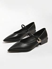 Vintage Chunky Heel Pointed Toe Mary Jane Pumps For Women, New Elegant Commuter French Style High Heels With Strap - Black - View 3