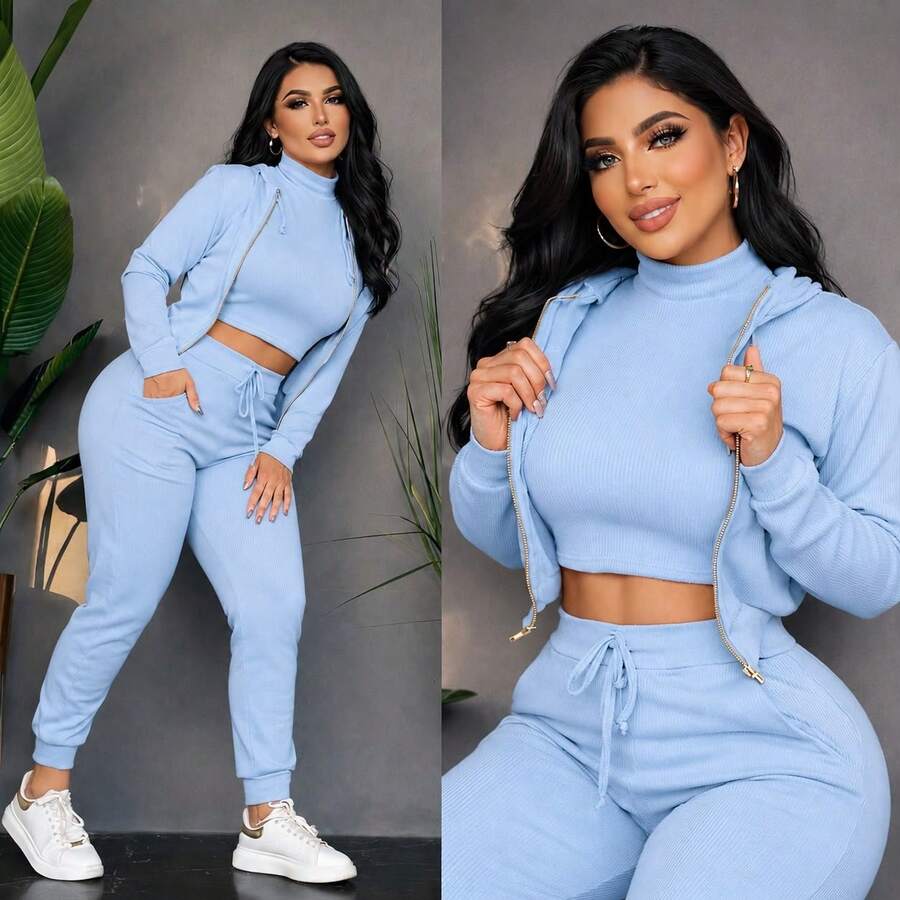 Women Two-Piece Outfits - Sky Blue - View 1